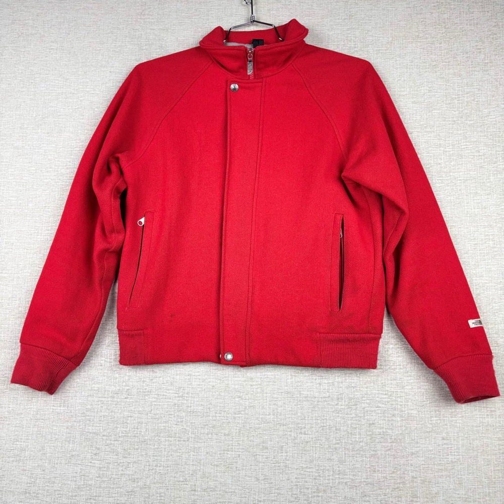 Vintage The North Face Red Wool Bomber Jacket Made in USA Womens Medium